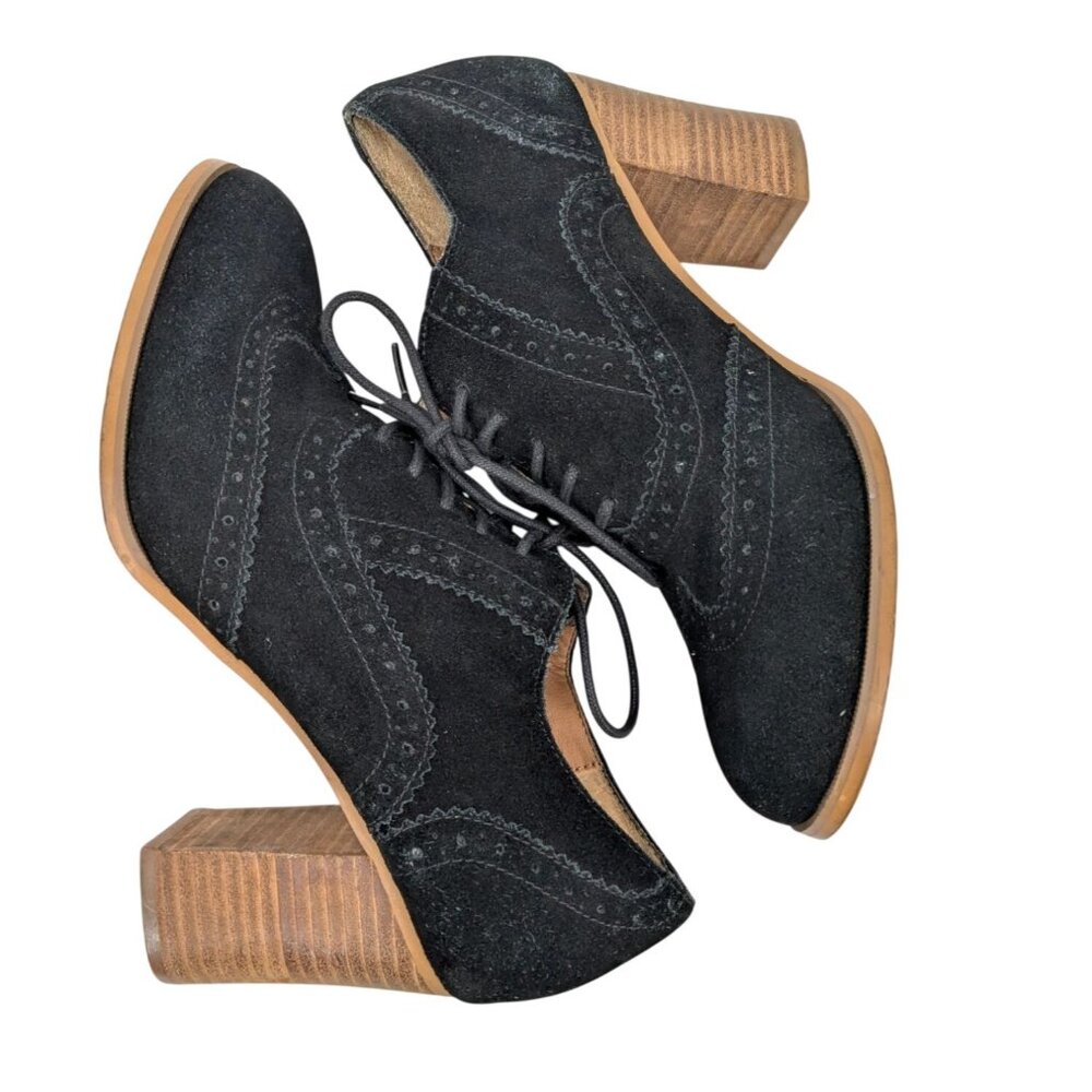 Steve Madden Suede Wingtip Oxford Booties Block Heel Lace up Academia Size 9.5 - Picture 2 of 15
